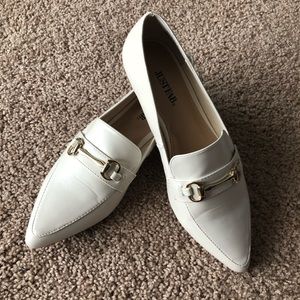 White Loafers with Gold Buckle